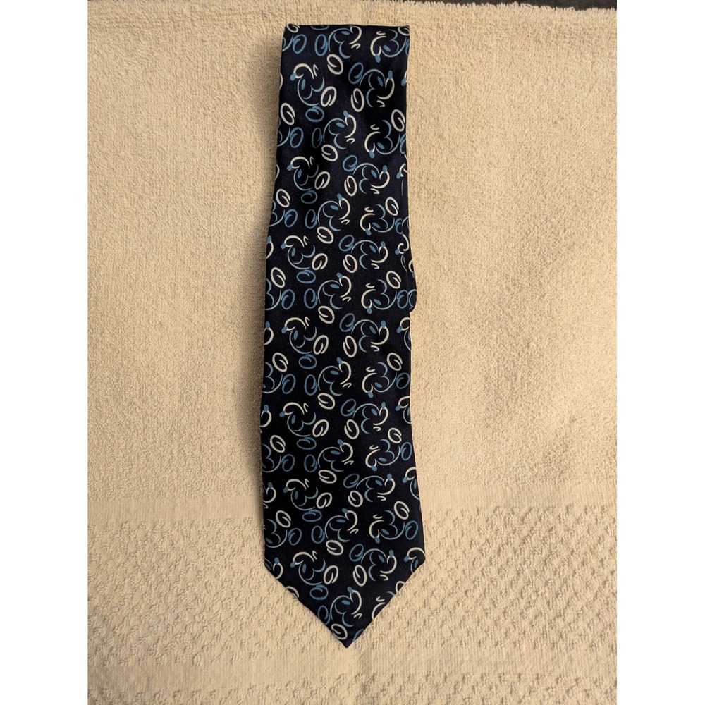 Vintage Walt Disney World Mickey Mouse 100% Silk Tie Navy Blue Novelty Necktie
